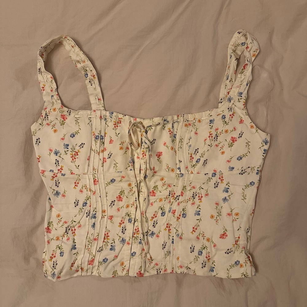 House of CB Floral Crop Top - Cream with Multicolor Accents